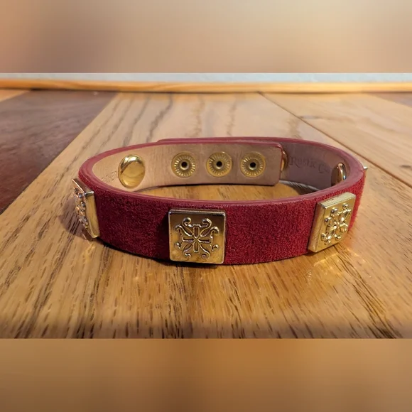 Rustic Cuff "This Too Shall Pass" Gold and Burgundy Bracelet Set - Picture 4 of 5